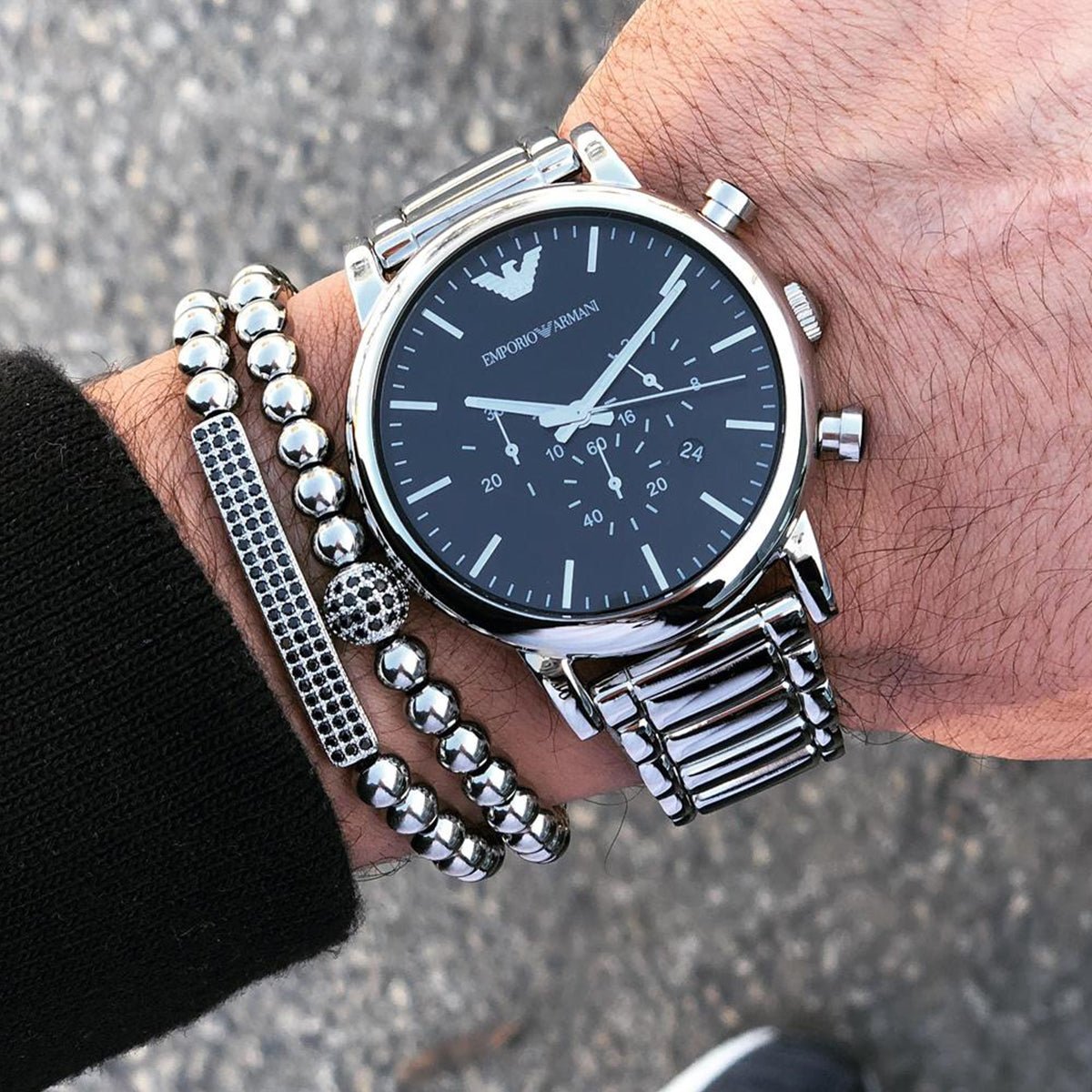  Shop Authentic Emporio Armani Luigi Black Dial Silver Steel Strap Watch For Men - AR1894 - Luxxuri