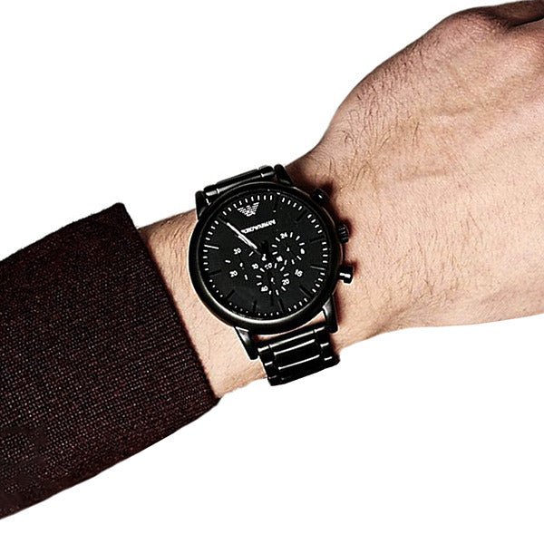  Shop Authentic Emporio Armani Luigi Chronograph Black Dial Black Stainless Steel Watch For Men - AR1895 - Luxxuri