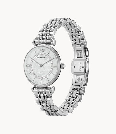  Shop Authentic Emporio Armani Gianni T-Bar Mother of Pearl Dial Silver Stainless Steel Watch For Women - AR1908 - Luxxuri