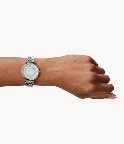  Shop Authentic Emporio Armani Gianni T-Bar Mother of Pearl Dial Silver Stainless Steel Watch For Women - AR1908 - Luxxuri