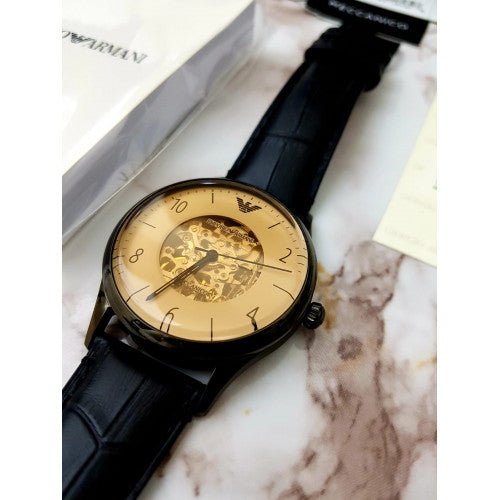  Shop Authentic Emporio Armani Meccanico White Dial Black Leather Strap Watch For Men - AR1923 - Luxxuri