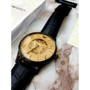  Shop Authentic Emporio Armani Meccanico White Dial Black Leather Strap Watch For Men - AR1923 - Luxxuri