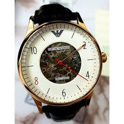  Shop Authentic Emporio Armani Meccanico White Skeleton Dial Black Leather Strap Watch For Men - AR1924 - Luxxuri
