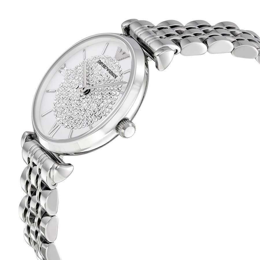  Shop Authentic Emporio Armani Gianni T Bar White Crystal Pave Dial Silver Stainless Steel Strap Watch For Women - AR1925 - Luxxuri