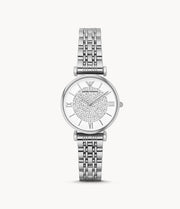  Shop Authentic Emporio Armani Gianni T Bar White Crystal Pave Dial Silver Stainless Steel Strap Watch For Women - AR1925 - Luxxuri