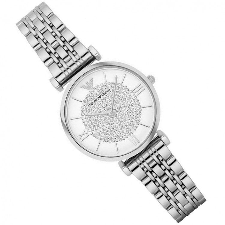  Shop Authentic Emporio Armani Gianni T Bar White Crystal Pave Dial Silver Stainless Steel Strap Watch For Women - AR1925 - Luxxuri