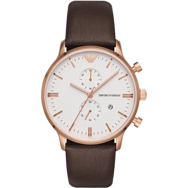  Shop Authentic Emporio Armani Retro Quartz White Dial Brown Leather Strap Watch For Men - AR1936 - Luxxuri