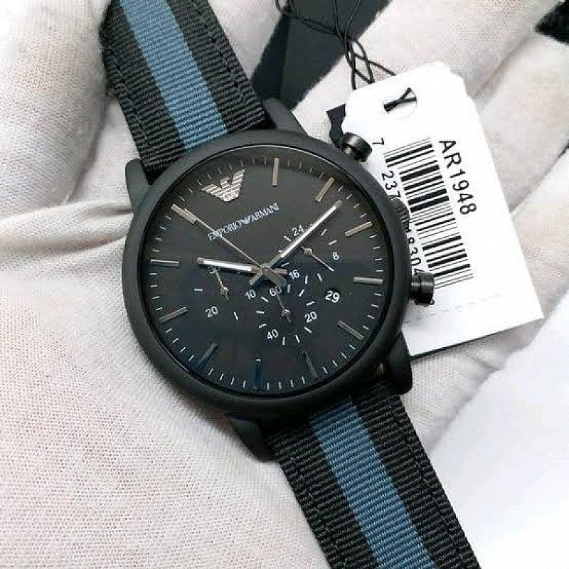  Shop Authentic Emporio Armani Luigi Chronograph Quartz Black Dial Two Tone Nylon Strap Watch For Men - AR1948 - Luxxuri