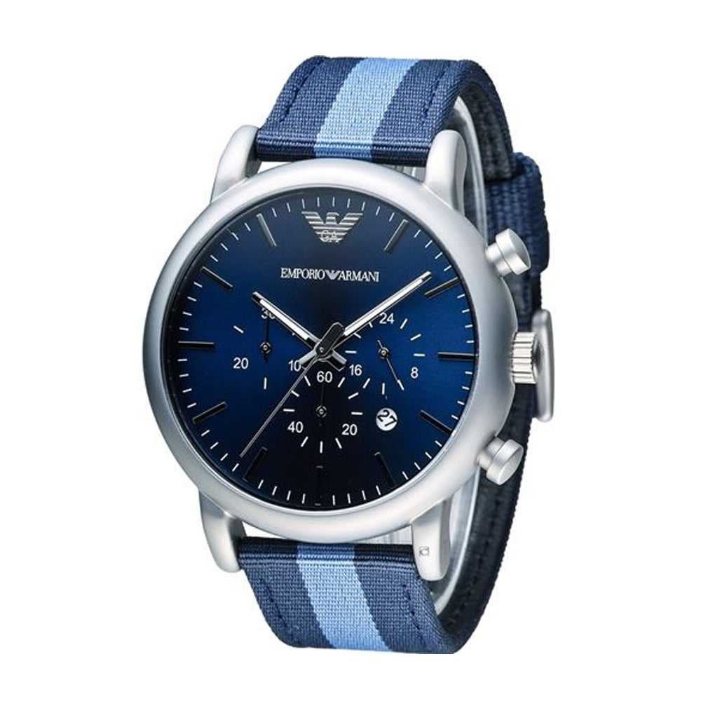  Shop Authentic Emporio Armani Luigi Chronograph Quartz Blue Dial Blue Nylon Strap Watch For Men - AR1949 - Luxxuri