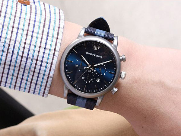 Shop Authentic Emporio Armani Luigi Chronograph Quartz Blue Dial Blue Nylon Strap Watch For Men - AR1949 - Luxxuri