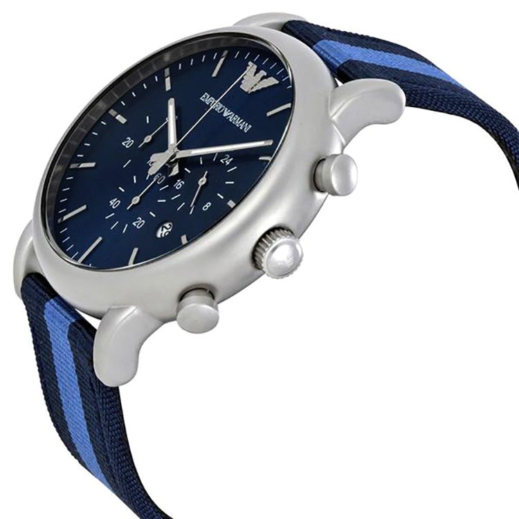  Shop Authentic Emporio Armani Luigi Chronograph Quartz Blue Dial Blue Nylon Strap Watch For Men - AR1949 - Luxxuri
