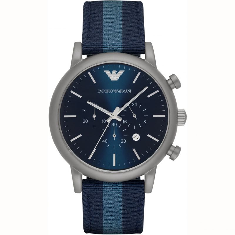  Shop Authentic Emporio Armani Luigi Chronograph Quartz Blue Dial Blue Nylon Strap Watch For Men - AR1949 - Luxxuri