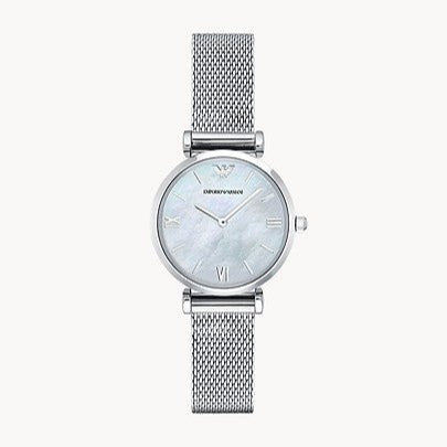  Shop Authentic Emporio Armani Gianni T Bar Mother of Pearl Dial Silver Steel Strap Watch For Women - AR1955 - Luxxuri