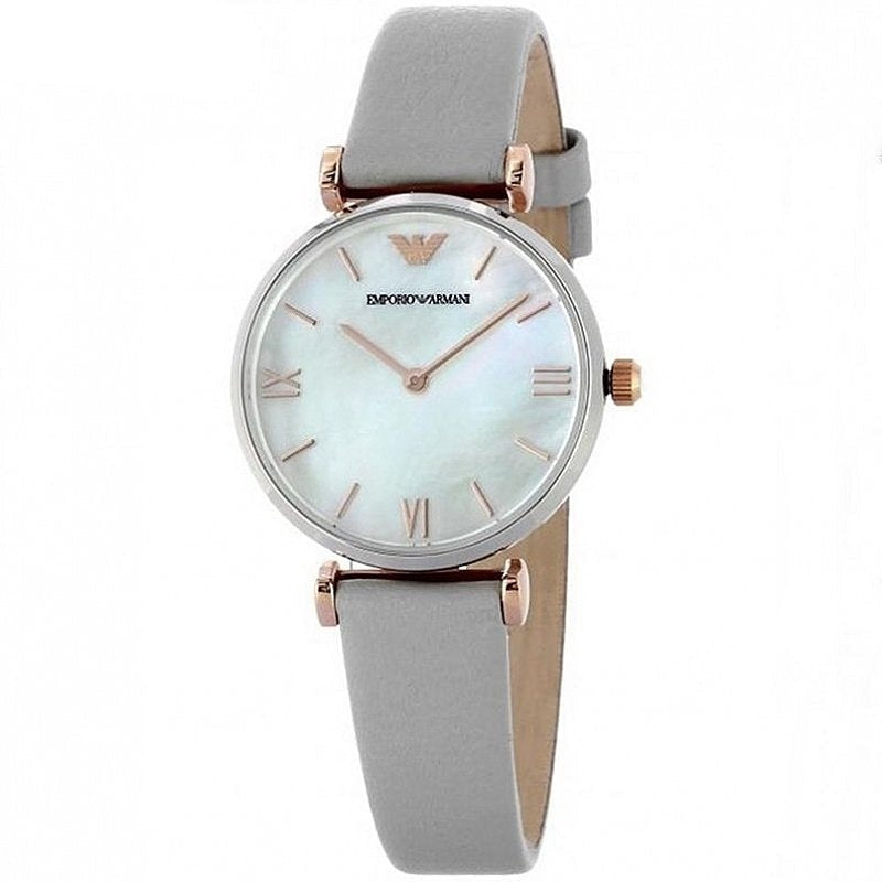  Shop Authentic Emporio Armani Gianni T Bar Quartz Mother of Pearl Dial White Leather Strap Watch For Women - AR1965 - Luxxuri