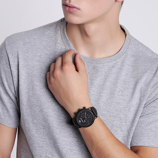  Shop Authentic Emporio Armani Luigi Chronohraph Black Dial Black Leather Strap Watch For Men - AR1970 - Luxxuri