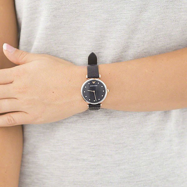  Shop Authentic Emporio Armani Gianni T Bar Analog Blue Dial Black Leather Strap Watch For Women - AR1989 - Luxxuri