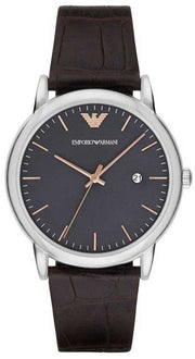 Emporio Armani Luigi Quartz Gray Dial Brown Leather Strap Watch For Men - AR1996