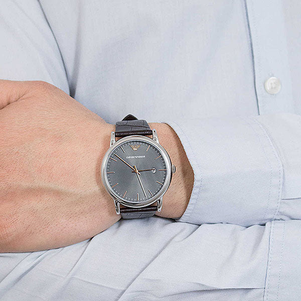  Shop Authentic Emporio Armani Luigi Quartz Gray Dial Brown Leather Strap Watch For Men - AR1996 - Luxxuri