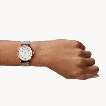 Shop Authentic Emporio Armani Retro Mother of Pearl Dial Silver Mesh Bracelet Watch For Women - AR2067 - Luxxuri