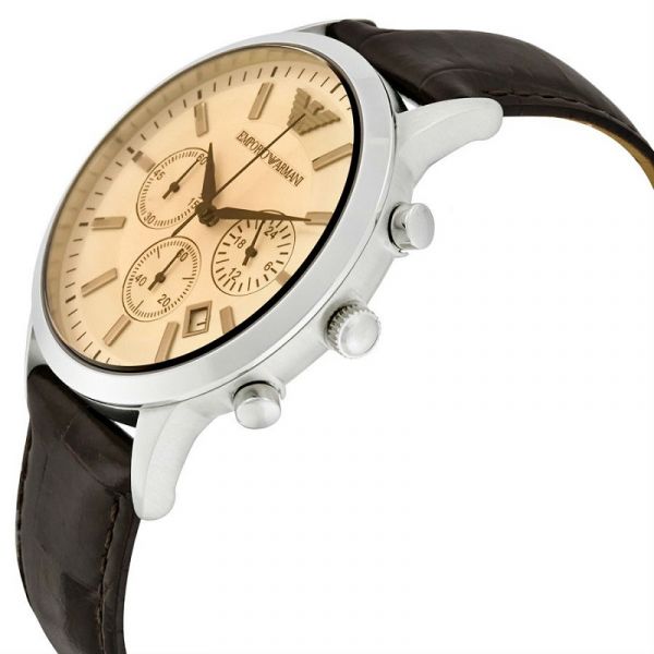  Shop Authentic Emporio Armani Classic Chronograph Beige Dial Brown Leather Strap Watch For Men - AR2433 - Luxxuri