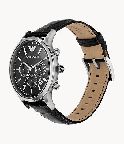  Shop Authentic Emporio Armani Renato Chronograph Black Dial Black Leather Strap Watch For Men - AR2447 - Luxxuri