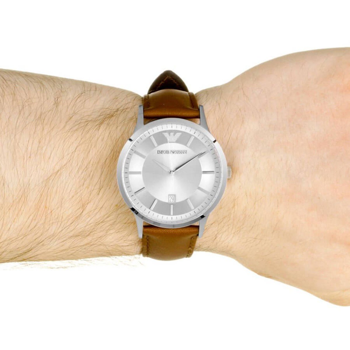  Shop Authentic Emporio Armani Renato Silver Dial Brown Leather Strap Watch For Men - AR2463 - Luxxuri