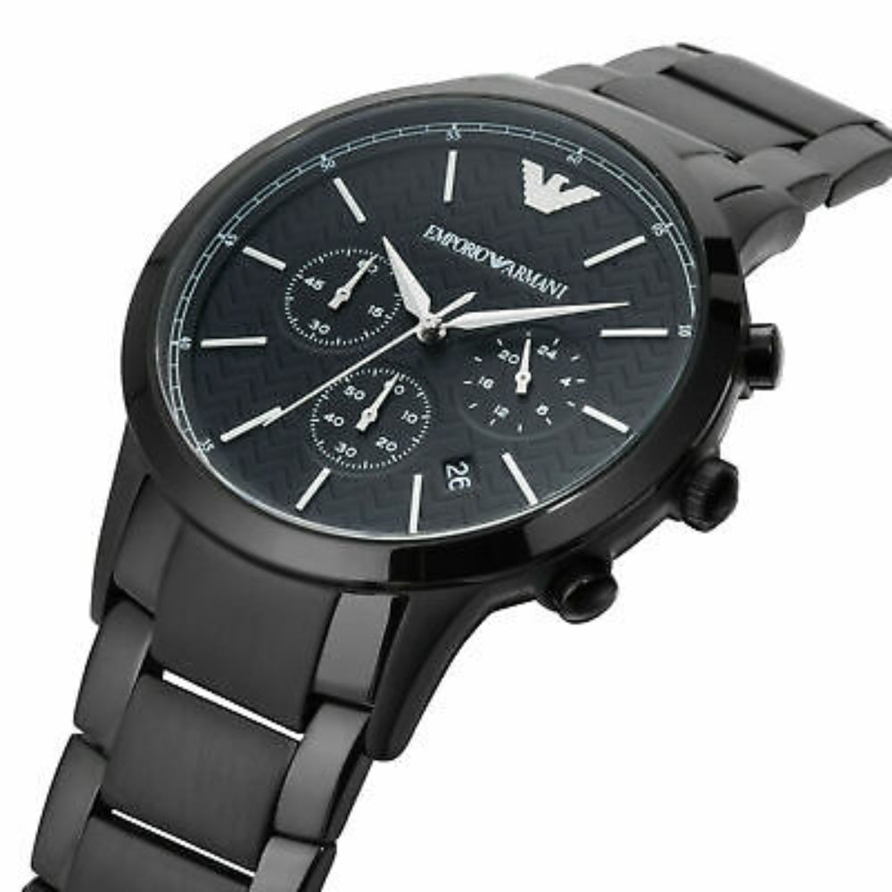  Shop Authentic Emporio Armani Dress Chronograph Quartz Black Dial Black Stainless Steel Strap Watch For Men - AR2485 - Luxxuri