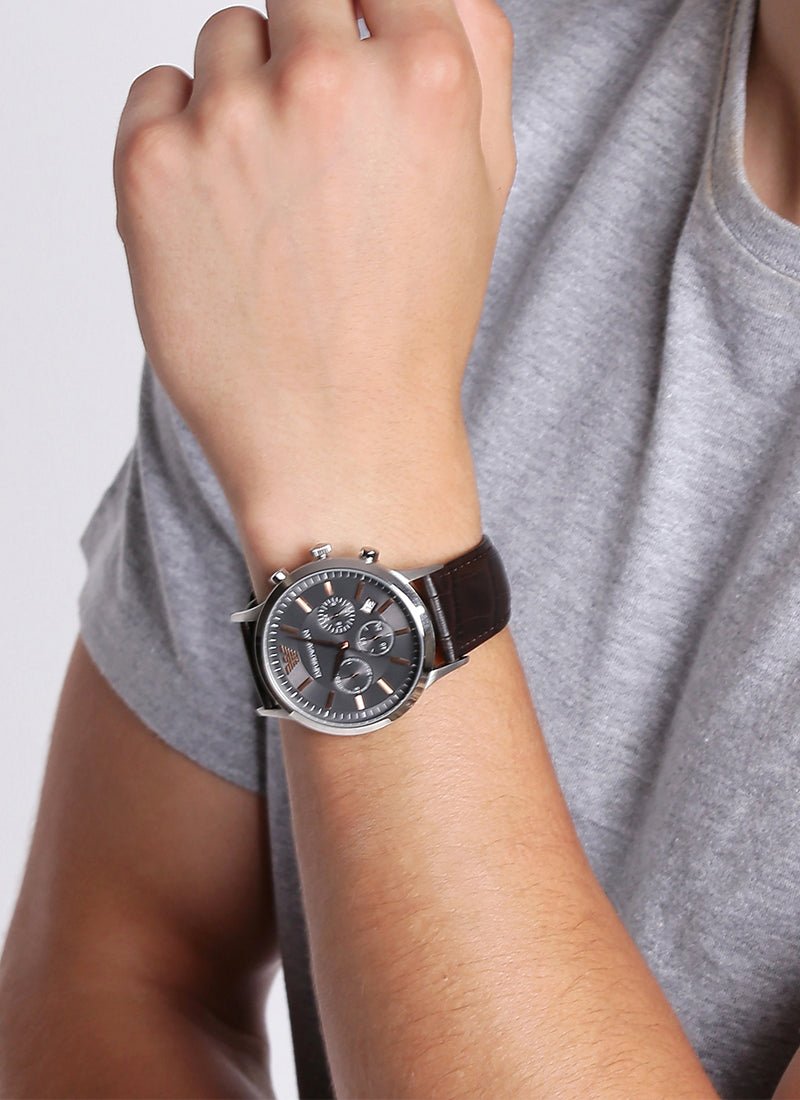  Shop Authentic Emporio Armani Renato Chronograph Grey Dial Brown Leather Strap Watch For Men - AR2513 - Luxxuri