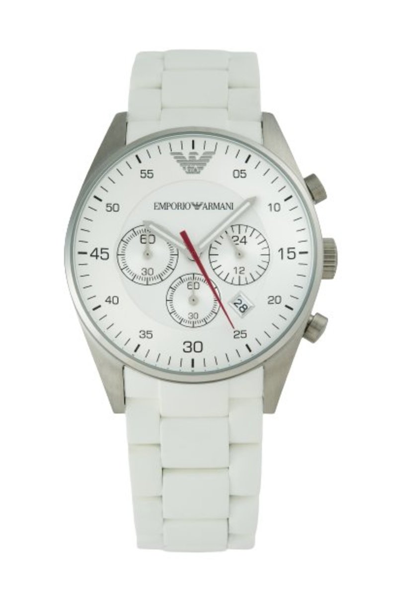  Shop Authentic Emporio Armani Sport Chronograph White Dial White Silicone Strap Watch For Men - AR5859 - Luxxuri