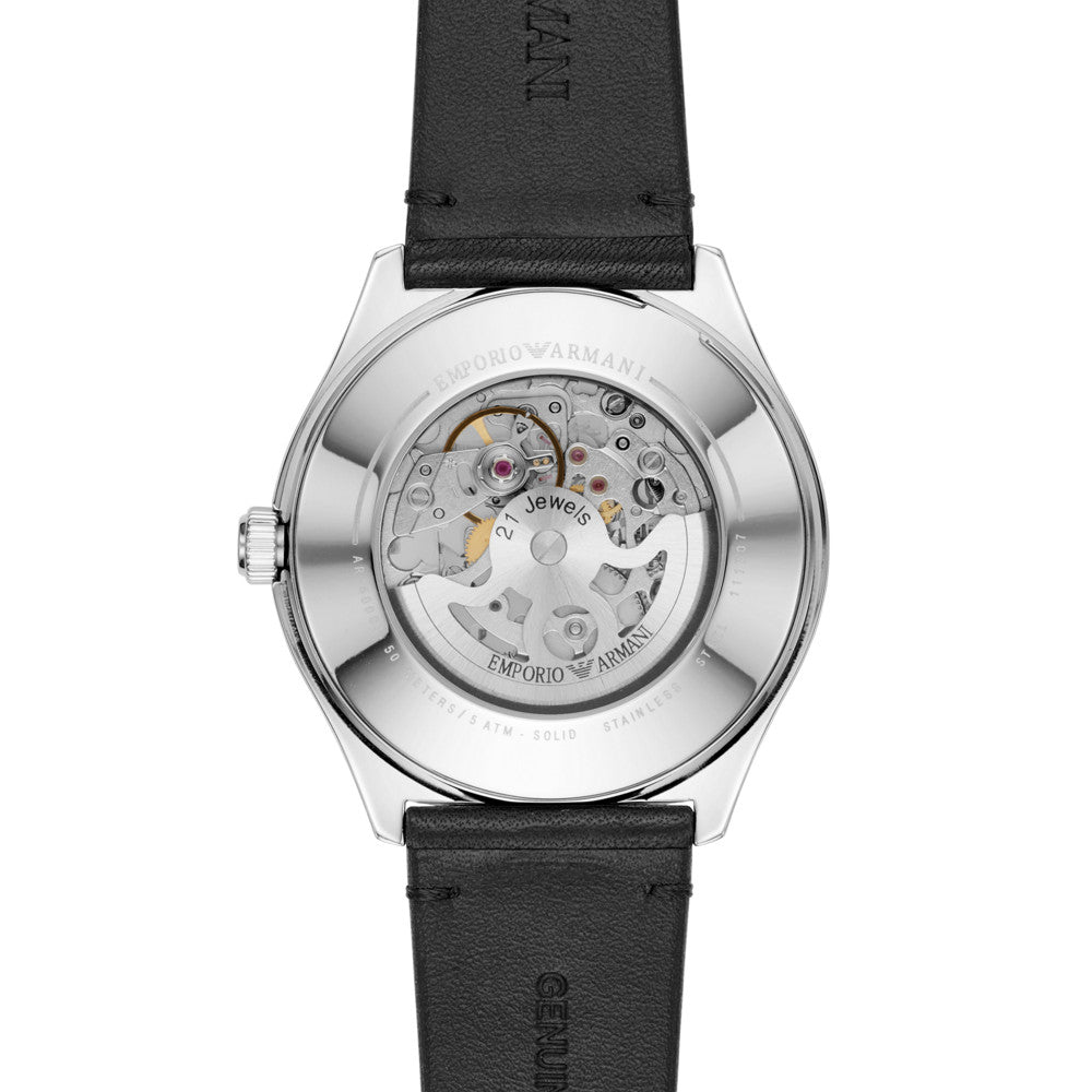  Shop Authentic Emporio Armani Meccanico White Skeleton Dial Black Leather Strap Watch For Men - AR60003 - Luxxuri