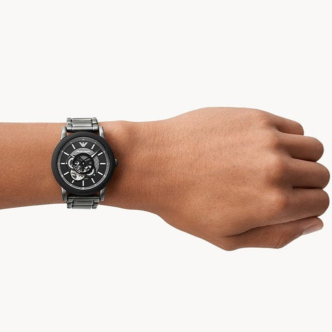  Shop Authentic Emporio Armani Meccanico Automatic Black Dial Black Steel Strap Watch For Men - AR60010 - Luxxuri