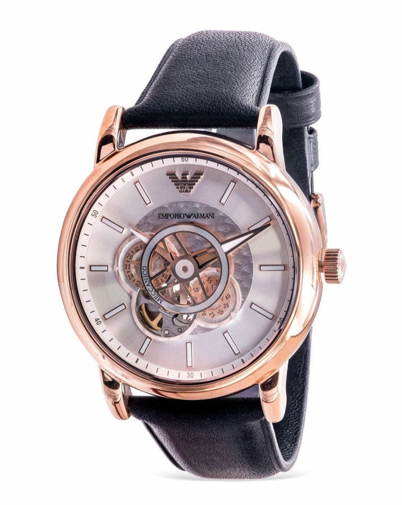  Shop Authentic Emporio Armani Luigi Automatic Silver Dial Black Leather Strap Watch For Men - AR60013 - Luxxuri