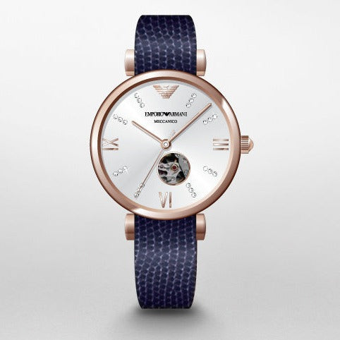  Shop Authentic Emporio Armani Gianni T-Bar Analog Silver Dial Blue Leather Strap Watch For Women - AR60020 - Luxxuri