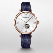  Shop Authentic Emporio Armani Gianni T-Bar Analog Silver Dial Blue Leather Strap Watch For Women - AR60020 - Luxxuri