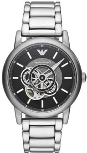  Shop Authentic Emporio Armani Meccanico Automatic Skeleton Black Dial Silver Steel Strap Watch For Men - AR60021 - Luxxuri