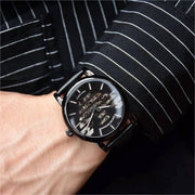  Shop Authentic Emporio Armani Meccanico Quartz Black Dial Black Leather Strap Watch For Men - AR60032 - Luxxuri