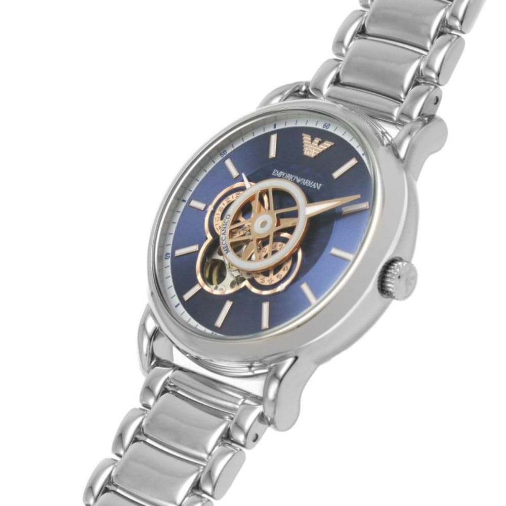  Shop Authentic Emporio Armani Luigi Chronograph Skeleton Blue Dial Silver Steel Strap Watch For Men - AR60036 - Luxxuri