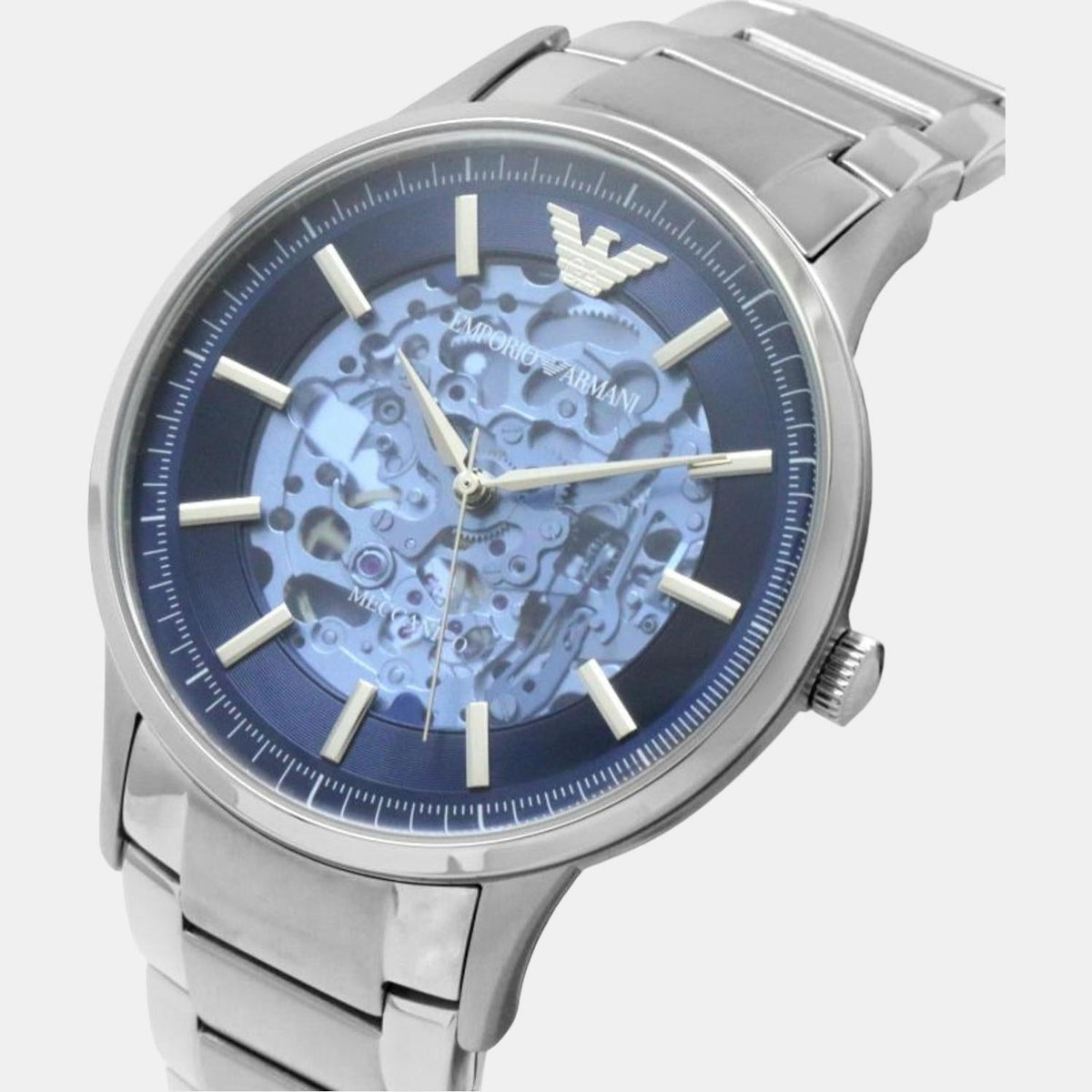  Shop Authentic Emporio Armani Renato Automatic Blue Dial Silver Steel Strap Watch For Men - AR60037 - Luxxuri