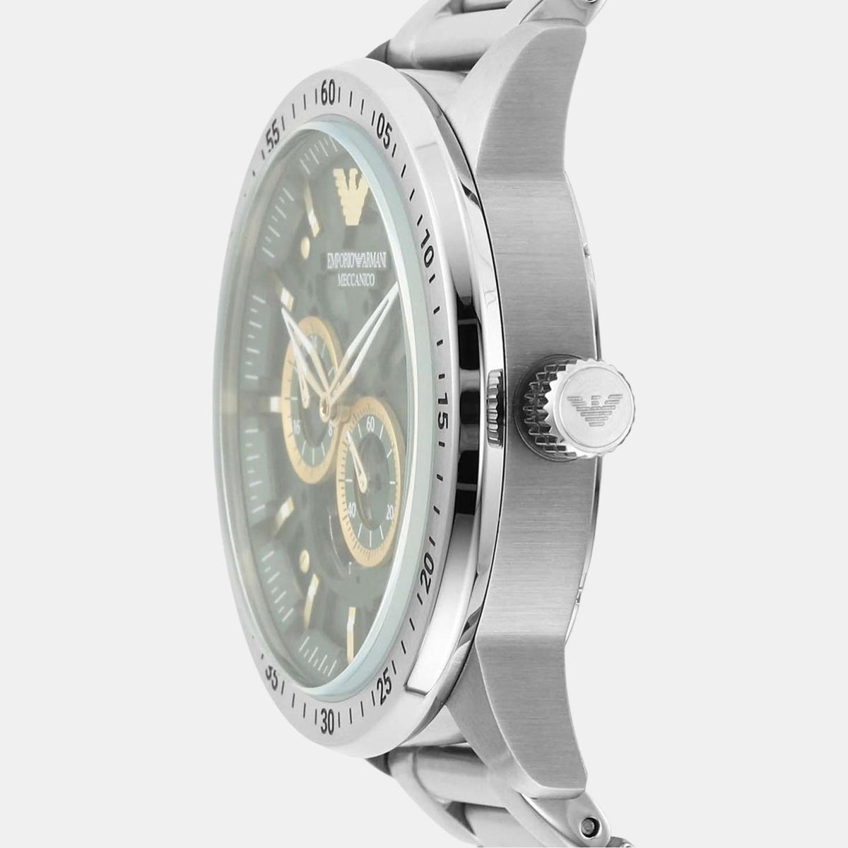  Shop Authentic Emporio Armani Meccanico Chronograph Automatic Green Dial Silver Steel Strap Watch For Men - AR60053 - Luxxuri