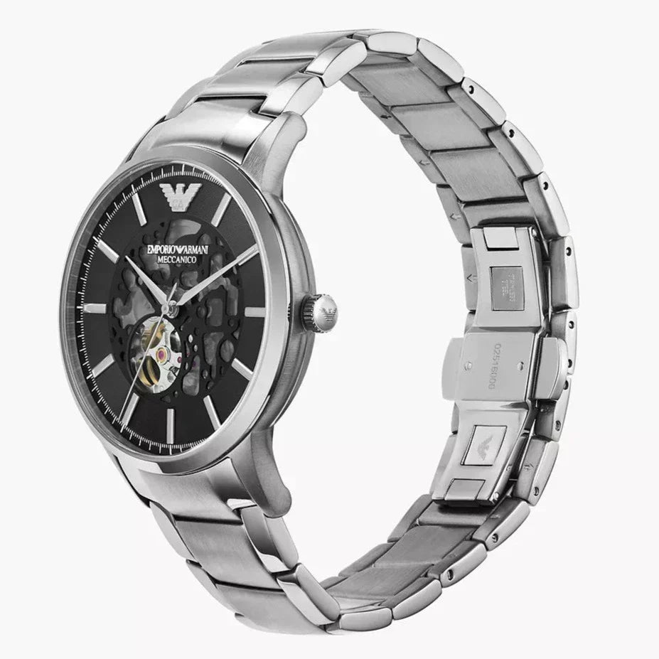  Shop Authentic Emporio Armani Meccanico Automatic Black Dial Silver Steel Strap Watch For Men - AR60055 - Luxxuri