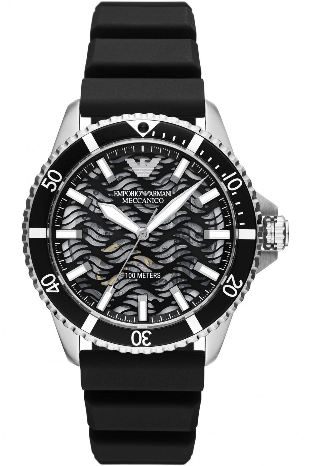  Shop Authentic Emporio Armani Meccanico Automatic Black Dial Black Silicone Strap Watch For Men - AR60062 - Luxxuri