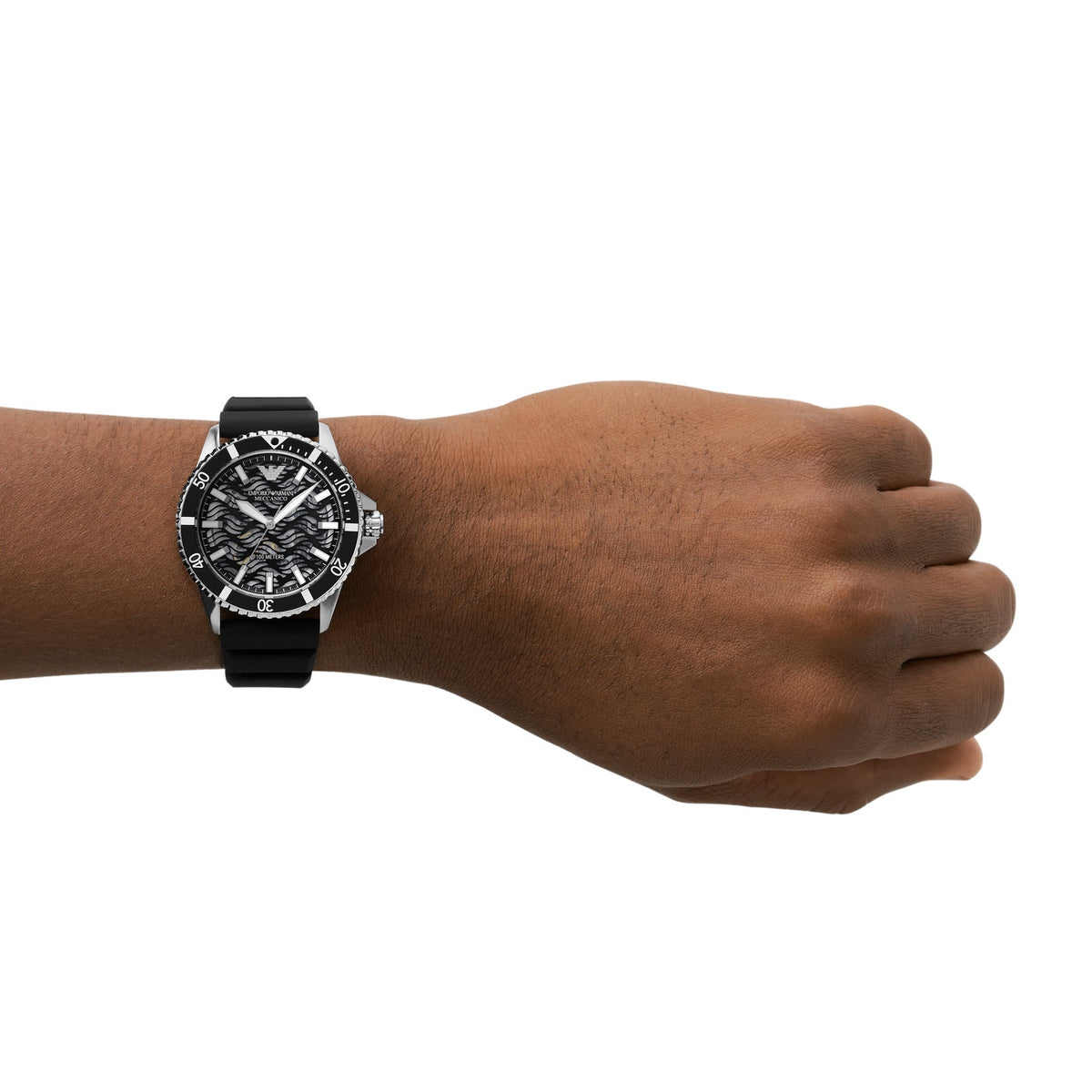  Shop Authentic Emporio Armani Meccanico Automatic Black Dial Black Silicone Strap Watch For Men - AR60062 - Luxxuri
