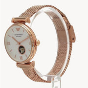  Shop Authentic Emporio Armani Meccanico Automatic White Dial Rose Gold Mesh Strap Watch For Women - AR60063 - Luxxuri