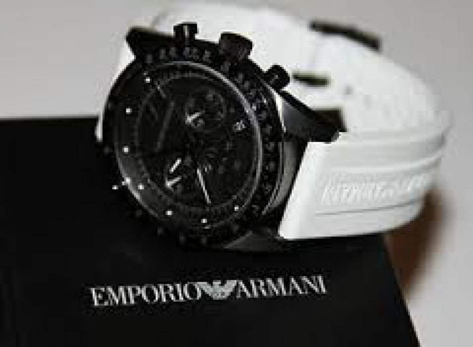  Shop Authentic Emporio Armani Sportivo Chronograph Black Dial White Rubber Strap Watch For Men - AR6112 - Luxxuri
