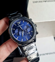  Shop Authentic Emporio Armani Mario Chronograph Blue Dial Grey Steel Strap Watch For Men - AR80045 - Luxxuri