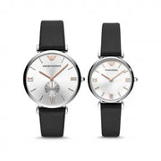  Shop Authentic Emporio Armani Gianni T Bar Mother of Pearl Dial Black Leather Strap Watch For Women - AR90002 - Luxxuri