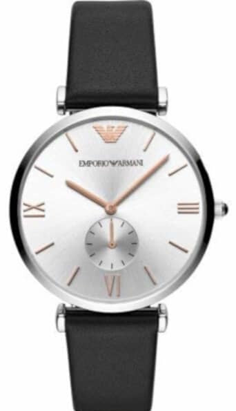  Shop Authentic Emporio Armani Gianni T Bar Mother of Pearl Dial Black Leather Strap Watch For Women - AR90002 - Luxxuri
