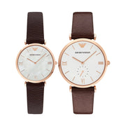  Shop Authentic Emporio Armani Analog White Dial Brown Leather Strap Watch For Men - AR9042 - Luxxuri