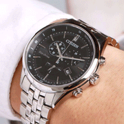  Shop Authentic Citizen Eco Drive Chronograph Black Dial Silver Steel Strap Watch For Men - AT2140-55E - Luxxuri