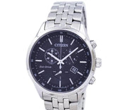  Shop Authentic Citizen Eco Drive Chronograph Black Dial Silver Steel Strap Watch For Men - AT2140-55E - Luxxuri
